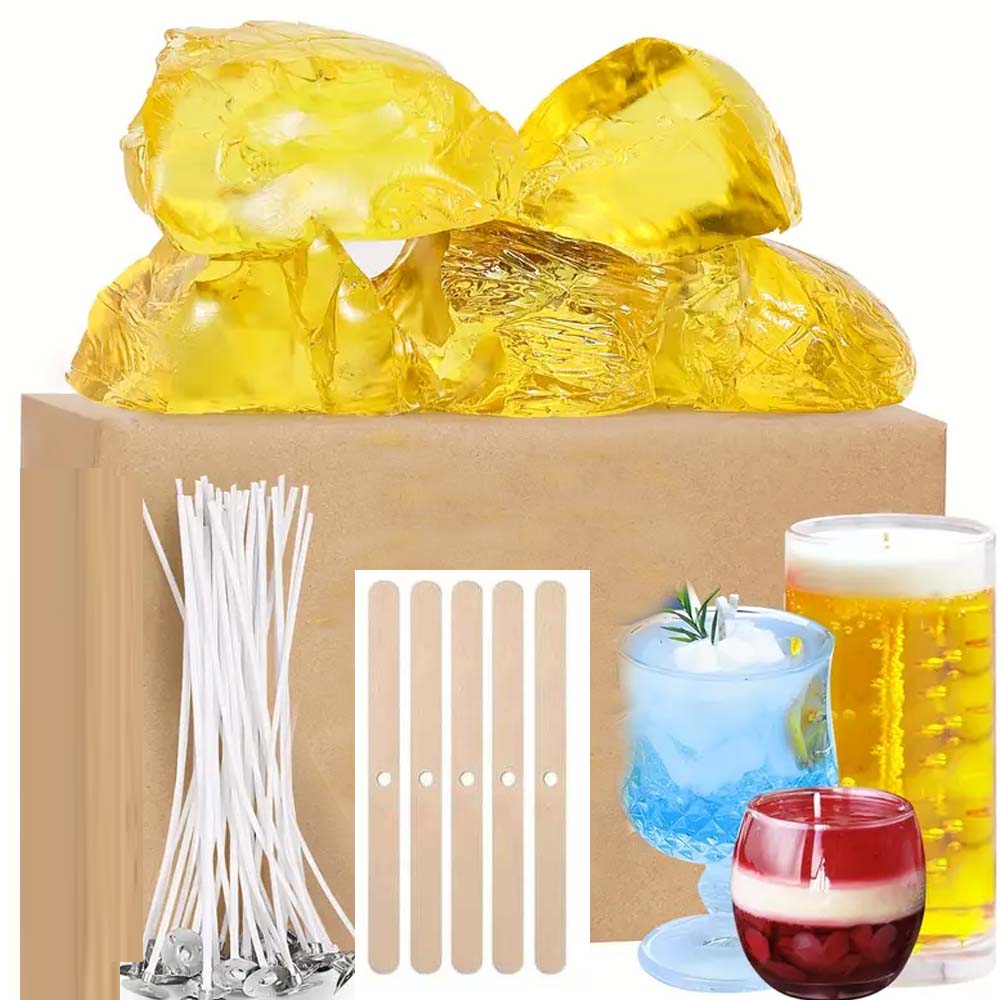Candle Making Gel Wax - キャンドル作りセットキット用のイエロークリアジェルゼリーワックス200g、キャンドル芯と木製キャンドル芯センタリングデバイス付き