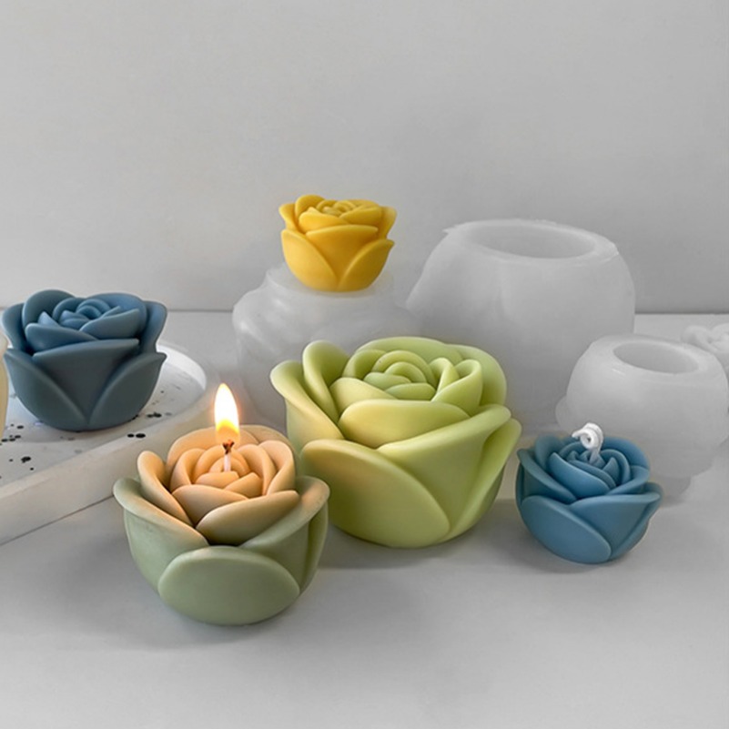 Candle Making Gel Wax - シリコンローズフラワーキャンドル型,3D牡丹,石鹸,樹脂型,DIYチョコレートケーキ,ベーキングツール