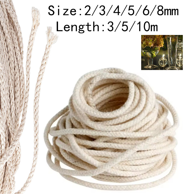 Candle Making Raw Material - 2-8mm コットンオイルランプ芯線 ガラスバーナー用、3/5/10m アルコール燃料 DIY キャンドル作成アクセサリー
