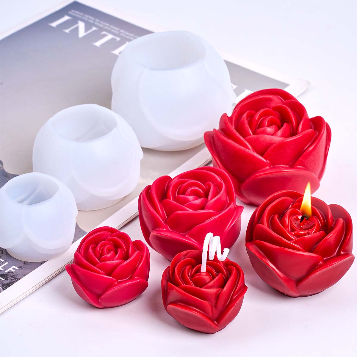 Candle Making Gel Wax - 3D 花の形のシリコーンキャンドルモールド DIY ロマンチックなローズアロマ石鹸型石膏樹脂工芸品作り結婚式バレンタインデーデコ
