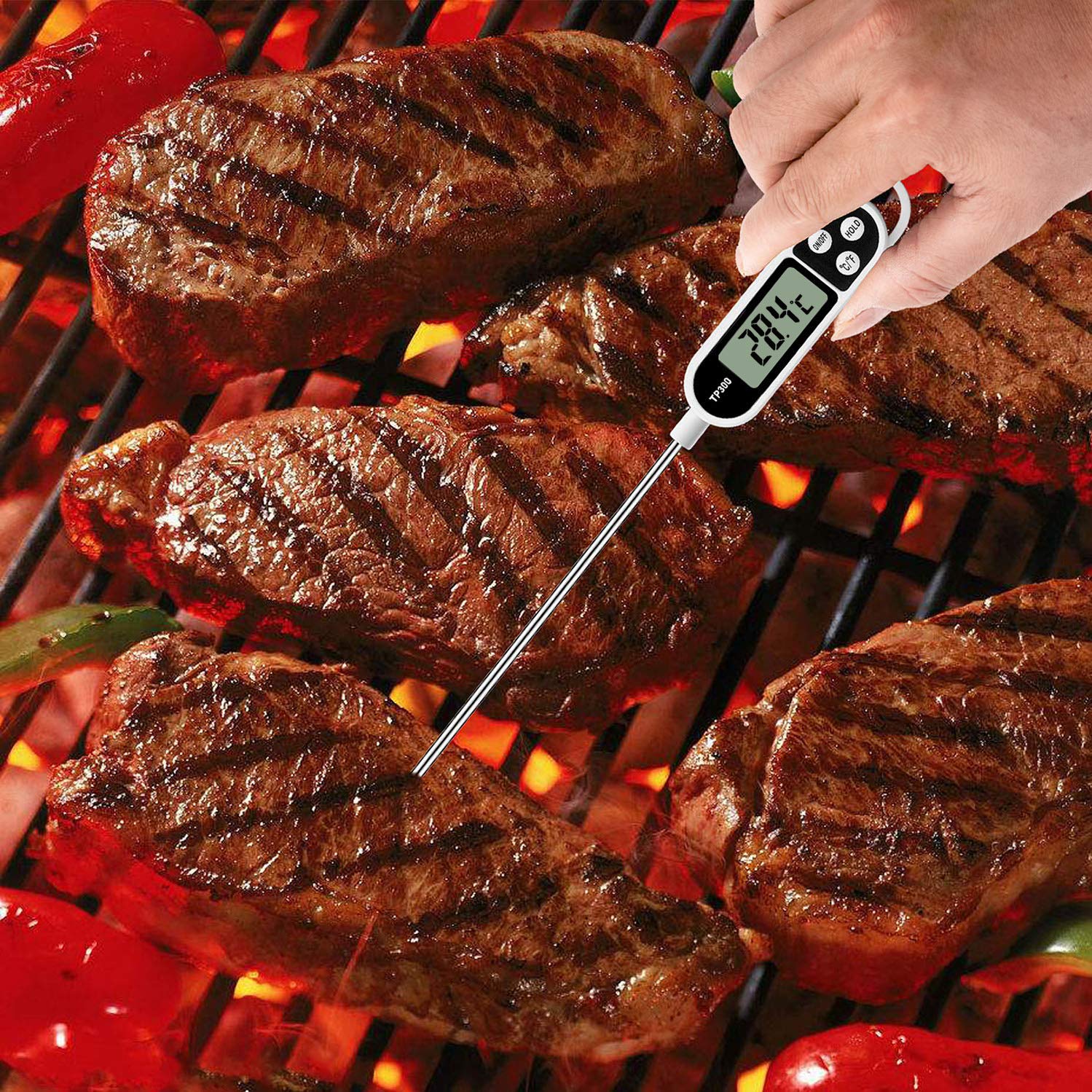 デジタル肉用温度計、キッチンBBQ用、長尺プローブ付きインス - Thermometer Candy Candle のレビューと価格