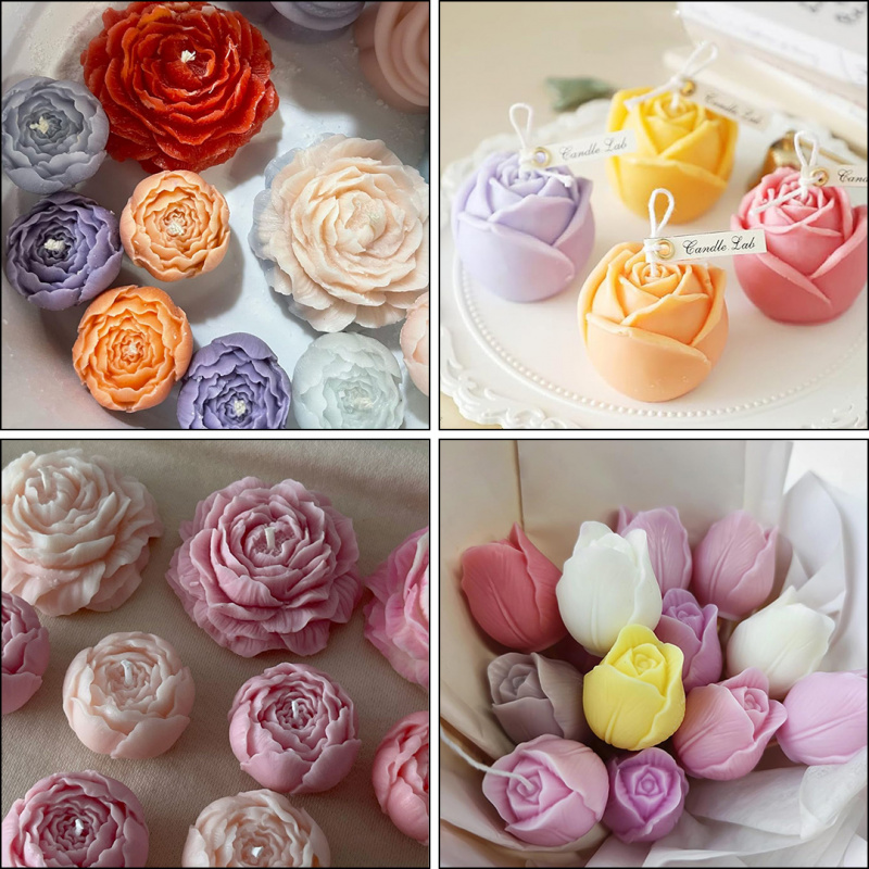 5点セットDIYフラワーキャンドルシリコンモールド、香り付き - Candle Making Gel Wax のレビューと価格