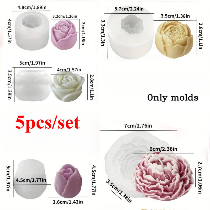 5点セットDIYフラワーキャンドルシリコンモールド、香り付き - Candle Making Gel Wax のレビューと価格
