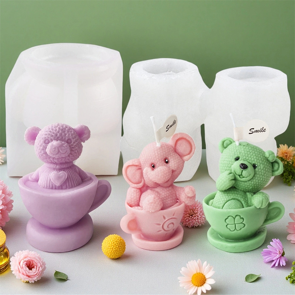 テディベアカップシリコンモールド漫画クマキャンドルソープモー - Candle Making Gel Wax のレビューと価格