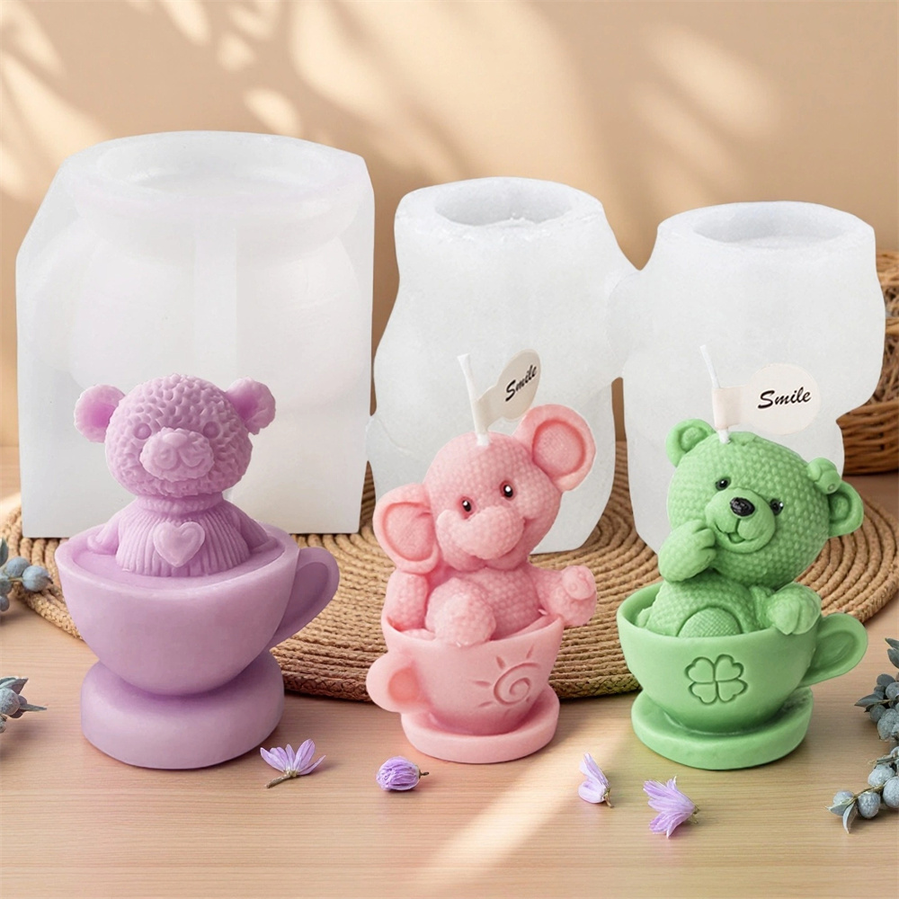 テディベアカップシリコンモールド漫画クマキャンドルソープモー - Candle Making Gel Wax のレビューと価格